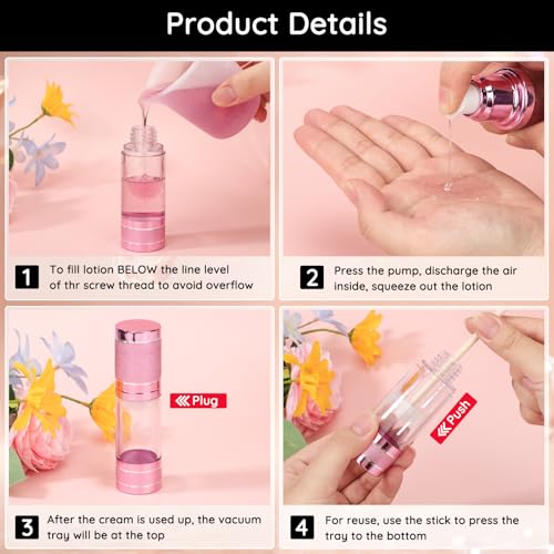 Segbeauty 3pcs Airless Lotion Dispenser Pump Bottles - 30ml Refillable Travel Containers for Skincare