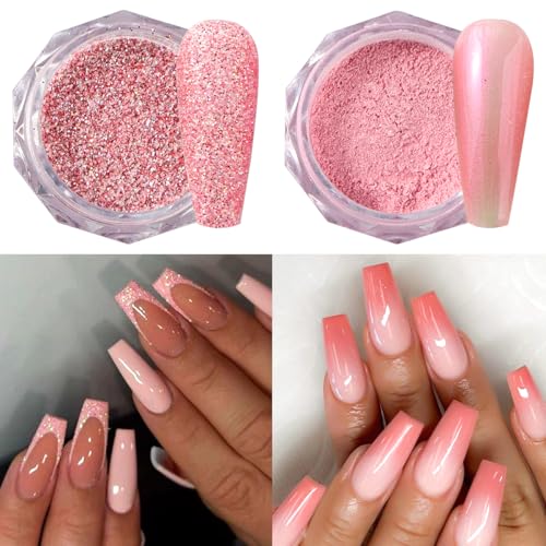 12pcs Pink Nail Glitter Powder Set - Holographic Art Sequins