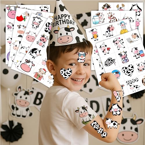 96PCS Cow Temporary Tattoos for Kids - Farm Animal Party Favors
