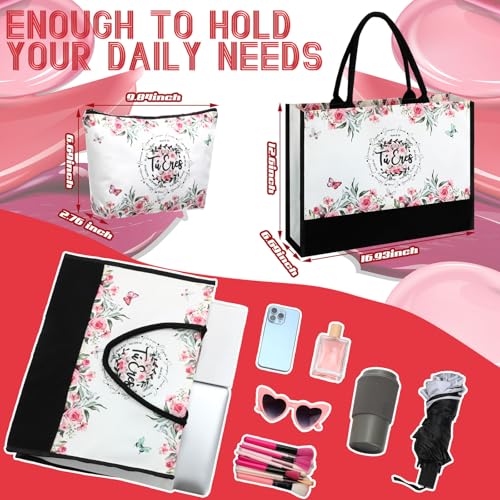 Inspirational Floral Bible Verse Tote & Makeup Bag Set for Women