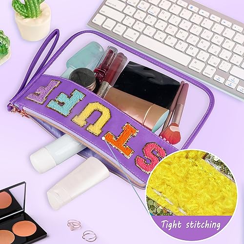 Purple Chenille Letter Makeup Bag - Waterproof Travel Cosmetic Bag