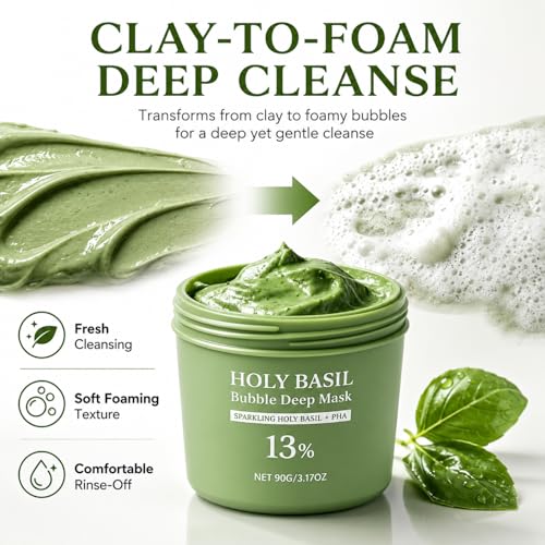 Holy Basil Bubble Deep Clay Mask – Green Variant for Pore & Blackhead Care