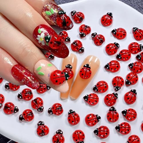 100Pcs 3D Ladybug Nail Charms for DIY Nail Art Decoration