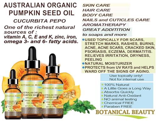 Botanical Beauty Organic Pumpkin Seed Oil 2oz - Pure Cold Pressed Face & Skin Moisturizer
