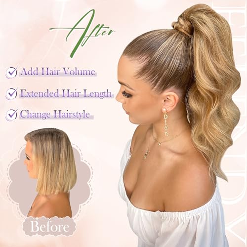 FELENDY 18" Dark Brown Wavy Ponytail Extension - Clip In Hairpiece