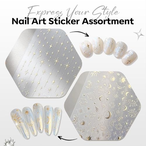Modelones 3D Nail Stickers - Gold & Laser Heart Designs (5 Pcs)