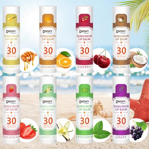 Dmsky SPF 30 Sunscreen Lip Balm - 8 Pack, 8 Flavors, No White Cast