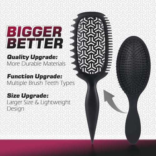 Candy Brush Black Vented Detangling Hair Brush for Wet & Dry Hair - EdgeLift Styling, All Hair Types