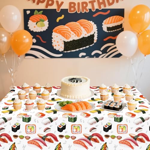 Sushi Party Table Covers - 4 Pack, 52 x 86 Inch Waterproof Decor