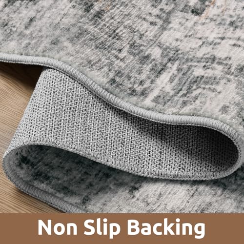 Modern Abstract Area Rug - Machine Washable, Non-Slip, Soft Grey