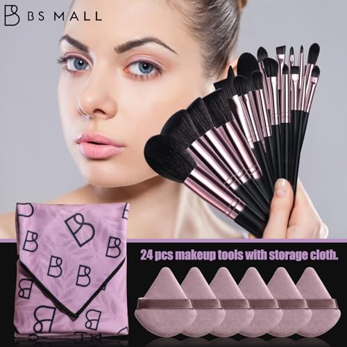 BS-MALL 25-Piece Makeup Brush Set with Travel Storage Bag & Triangle Puff