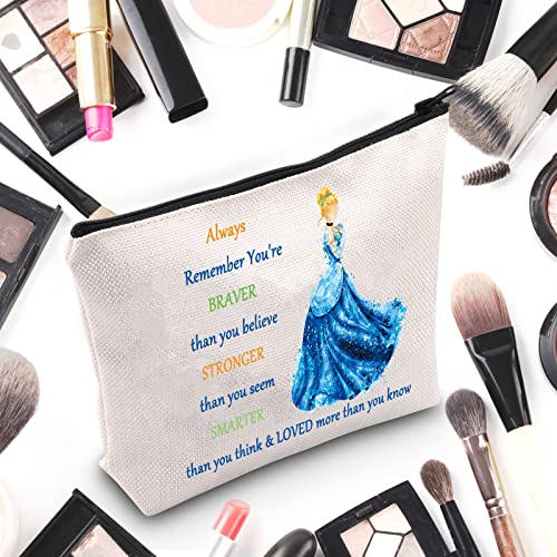 Always Cinderella Princess Makeup Bag - 23x17 cm Cotton Canvas Zipper Pouch for Women & Girls