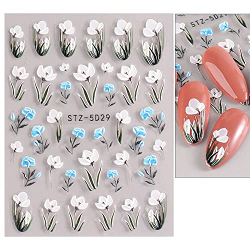 Self-Adhesive 3D Floral Nail Art Stickers - 4 Sheets