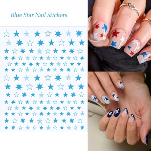 12 Sheets Independence Day Star Nail Stickers - Red, White, Blue