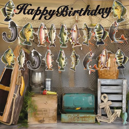Fishing Theme Birthday Party Decorations - 18 Pre-Strung Swirls