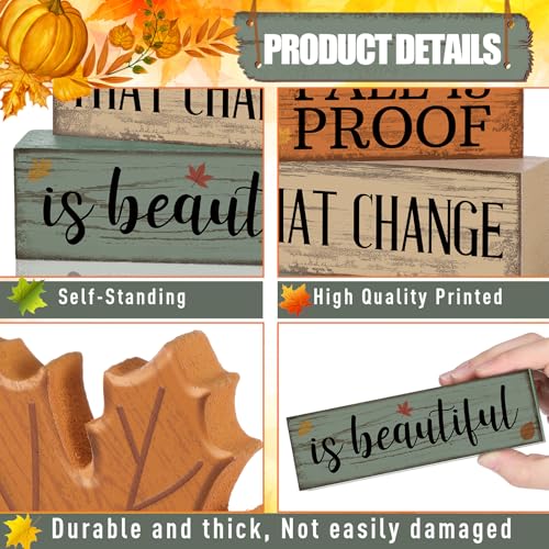 4-Piece Fall Wooden Leaf and Book Decor Set for Thanksgiving