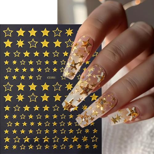 Self-Adhesive Star Nail Stickers - 8 Sheets of 3D Decals