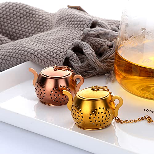 3 Pack Stainless Steel Tea Infusers - Rainbow Gold Teapot Design