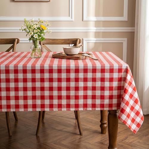 Waterproof Red and White Buffalo Plaid Tablecloth - 60x84 in