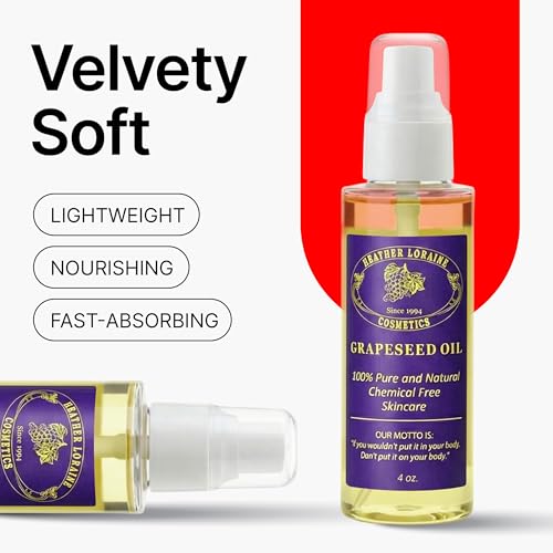 Heather Loraine Fragrance-Free Grapeseed Oil 4 Fl Oz - Pure Skin, Hair & Body Oil