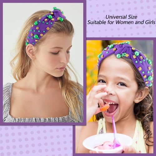 AHONEY Mardi Gras Purple Pearl Rhinestone Headband for Women Girls Stylish Hair Accessory