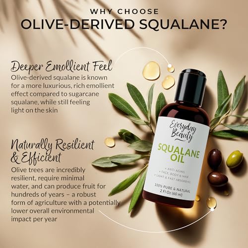 100% Pure Squalane Oil - Natural Olive-Derived Face, Body & Hair Oil (2-Pack)