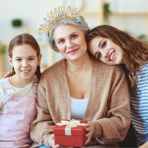 CIEHER 70th Birthday Crown - Gold Glitter Headband for Women