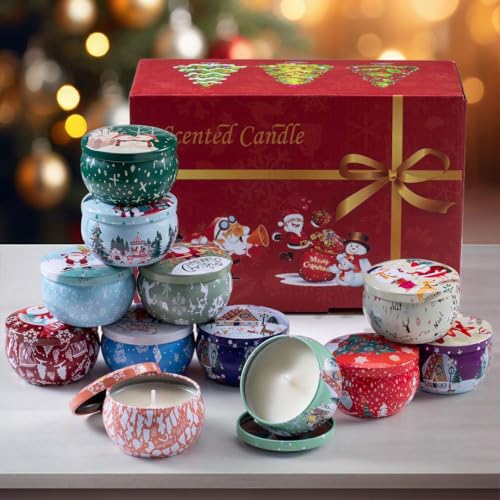 Christmas Scented Candles Gift Set - 12 Natural Soy Wax Aromatherapy Candles