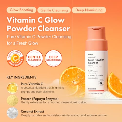Hanskin Vitamin C Glow Powder Cleanser - Brightening Enzyme Face Wash, 2.36 fl oz