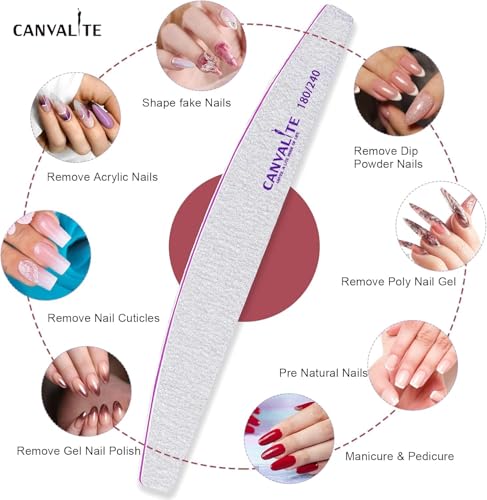 Canvalite Nail Files 180/240 Grit - 10 PCS Emery Boards for Natural Nails