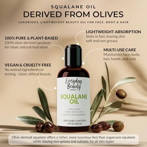 100% Pure Squalane Oil - Natural Olive-Derived Face, Body & Hair Oil (2-Pack)