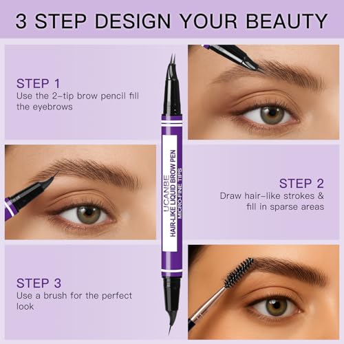 UCANBE Soft Brown Curved Eyebrow Pencil with Dual-Ended Spoolie & Precision Tips