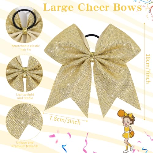 10-Pack Jumbo 7-Inch Gold Glitter Cheer Bows with Elastic Hair Ties
