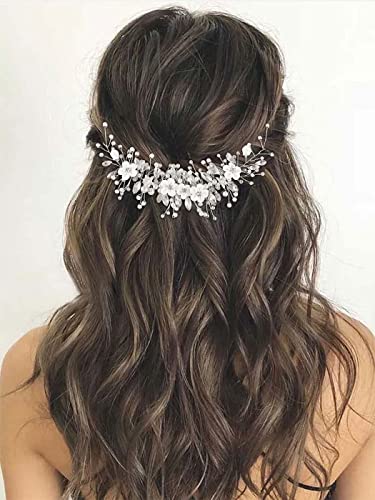 Bridal Wedding Hair Vine with Pearls and Rhinestones - Silver Headpiece for Brides