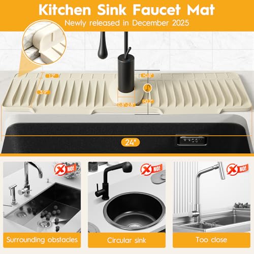 24" Silicone Kitchen Sink Faucet Mat with Fast Drainage - Beige