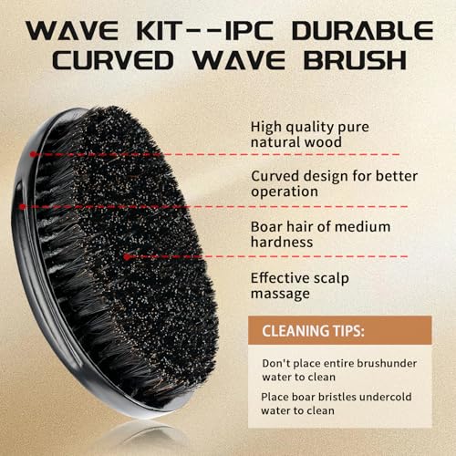 Goiple Curved 360 Wave Brush for Men - Medium Hard Boar Bristle Hair Brush