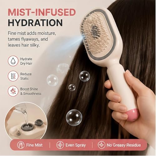 Electric Spray Air Cushion Massage Comb, 2026 Upgrade Electric Spray Air Cushion Comb, 5-in-1 Detangling Hair Brush for Dry Frizzy Hair, Self-Cleaning Gloss Enhancing Care Brush for Women (Purple)