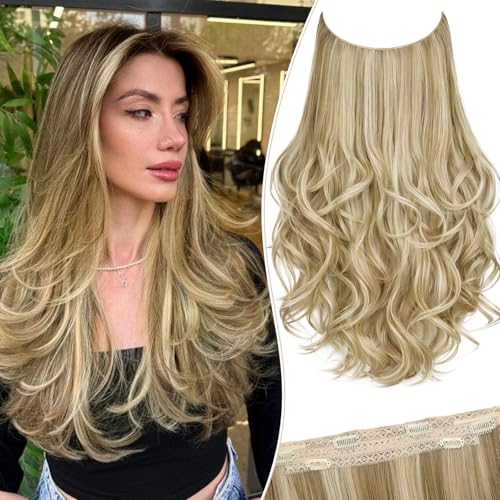 Light Blonde Mixed Bleach Blonde Layered Halo Hair Extensions