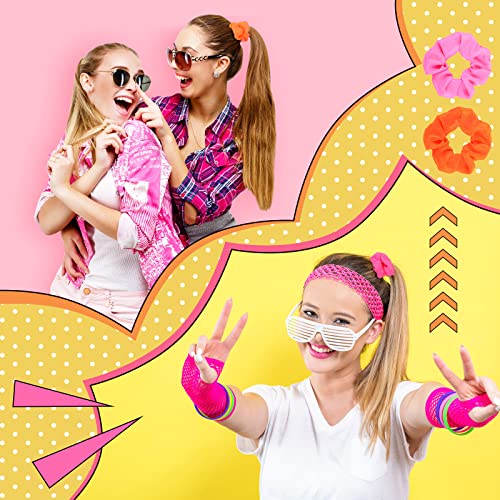 48 Pcs Neon Hair Scrunchies Bulk for Women - 80s Style Elastic Hair Accessories