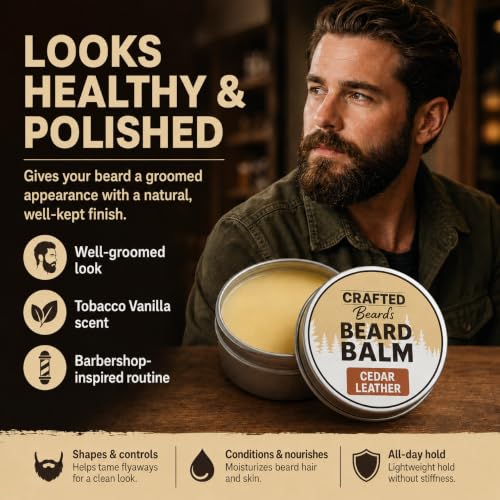 Crafted Beards Beard Balm - Cedar Leather Scent - Natural Styling Wax - 2oz