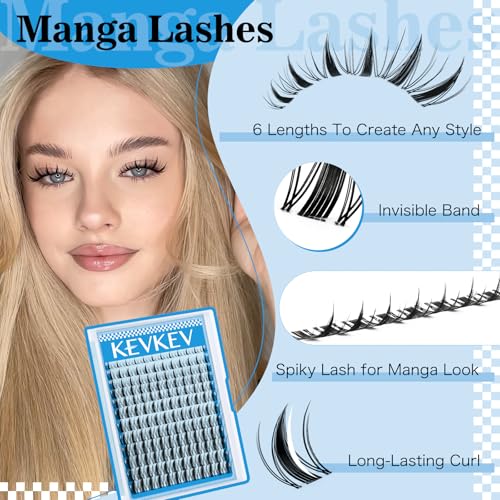 KevKev Fairy Manga Lash Clusters Kit Anime Eyelash Extensions with Spikes - Variation 01