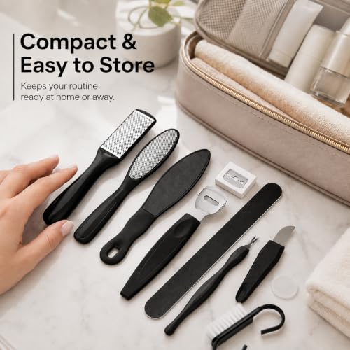 10-in-1 Pedicure Kit with Callus Shaver & Foot Files - Black