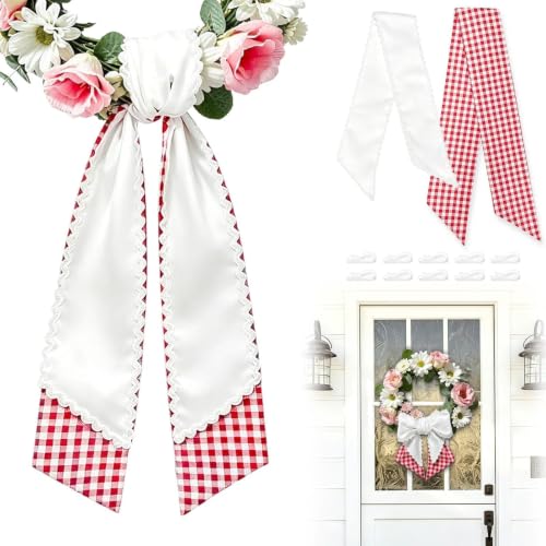 Layered Wreath Sash Set - White Scalloped & Red Buffalo Plaid