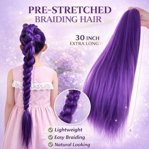 HAITOO Purple Braiding Hair Extensions 26 Inch Pre Stretched Crochet 3 Pack for Cosplay Halloween