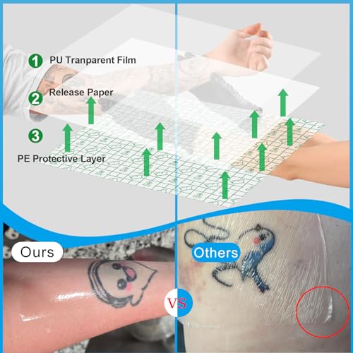 Emalla 3 Rolls Second Skin Tattoo Cover, Waterproof Tattoo Aftercare Bandage Breathable Tattoo Cover Up Patch Tape Tattoo Film 2", 4", 6" x 2.2 Yard Tattoo Supplies for Healing Wrap Swimming Shower