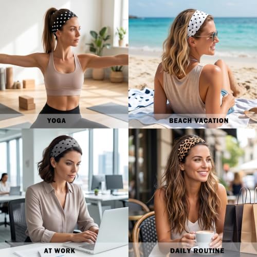 Miskate 6-Pack Polka Dot Headbands - Cotton Stretchy Women’s Hair Accessories (Pink Black Grey, 2" Wide)