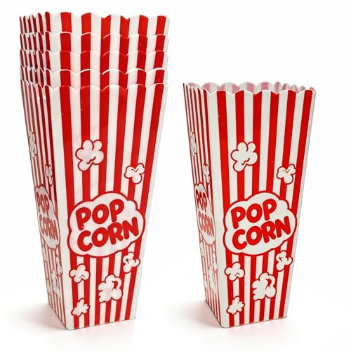 Homrelaxy 5 Pack Reusable Popcorn Containers - Classic Red & White Buckets