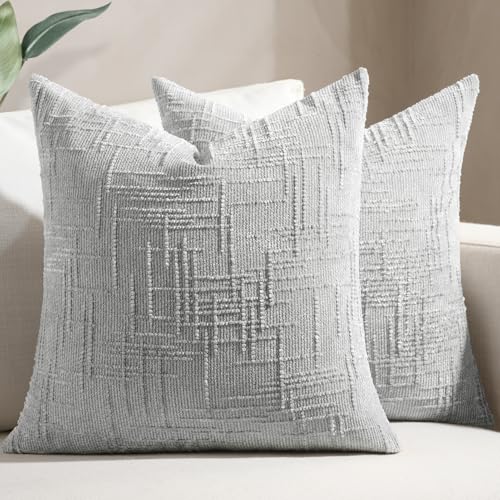 Chenille Throw Pillow Covers Set of 2 - 18x18 Grey Decorative Cushions