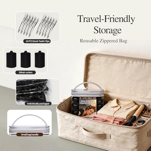 34 PCS Heatless Satin Foam Hair Rollers Set with Duck Teeth Clips