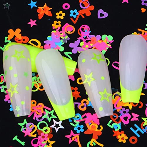 TBRZTR Fluorescent 3D Nail Sequins Kit – Mixed Design Butterfly, Heart, Star, Alphabet & More (12 Grids)
